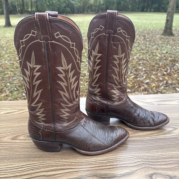 Vintage Nocona‎ Lizard Cowboy Boots Men's 9.5 D Brown Exotic Leather USA 1989